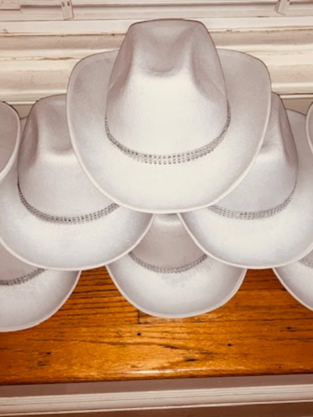 Lot of 8 Rhinestone Cowboy Hat Bridal Bachelorette Photo booth Off White